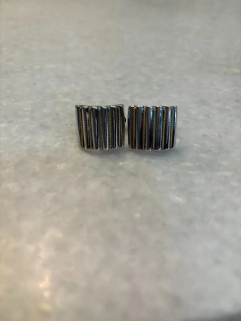Tiffany & Co. Sterling Silver & 18K Gold Ribbed Cufflinks (Box & Pouch Included)
